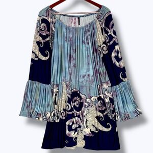 Emma Rose Women's Tunic Dress SIZE 1X Blue Paisley Festival Boho Flowy